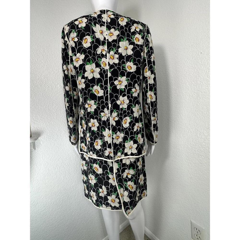 Emanuel Ungaro Parallele 8 Floral Skirt Suit Set Black White Vintage Italy - Picture 4 of 10
